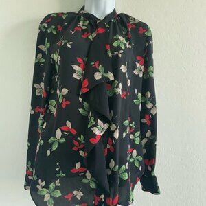LAUREN RALPH LAUREN Floral Georgette long Sleeve Ruffle front Blouse Medium